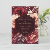 Invitation Mariage Floral Grenat (Debout devant)