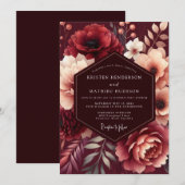 Invitation Mariage Floral Grenat (Devant / Derrière)