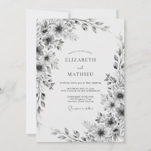 Invitation Mariage Floral Gris