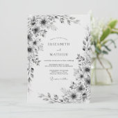 Invitation Mariage Floral Gris (Debout devant)