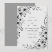 Invitation Mariage Floral Gris (Devant / Derrière)