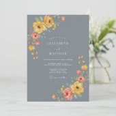 Invitation Mariage Floral Gris Ardoise (Debout devant)