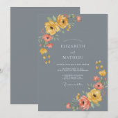 Invitation Mariage Floral Gris Ardoise (Devant / Derrière)
