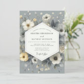 Invitation Mariage Floral Gris Ardoise (Debout devant)