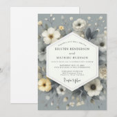 Invitation Mariage Floral Gris Ardoise (Devant / Derrière)