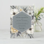 Invitation Mariage Floral Gris Ardoise (Debout devant)
