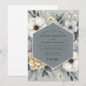 Invitation Mariage Floral Gris Ardoise (Devant / Derrière)