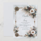 Invitation Mariage Floral Gris Bleu (Devant / Derrière)
