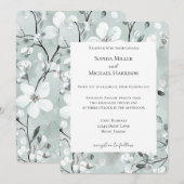 Invitation Mariage floral gris bleu blanc chic (Devant / Derrière)