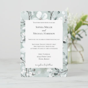 Invitation Mariage floral gris bleu blanc chic