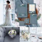 Invitation Mariage floral gris bleu foncé hiver
