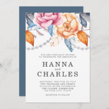 Mariage floral gris bleu foncé orange