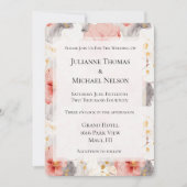 Invitation Mariage floral gris de corail (Devant)