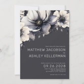 Invitation Mariage Floral Gris Élégant (Devant)