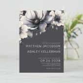 Invitation Mariage Floral Gris Élégant (Debout devant)