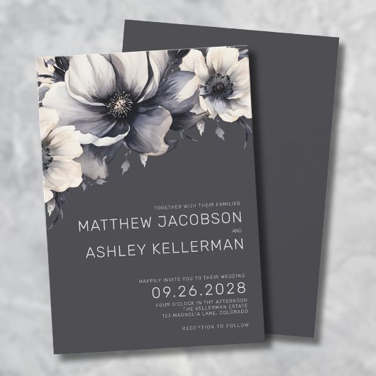 Invitation Mariage Floral Gris Élégant