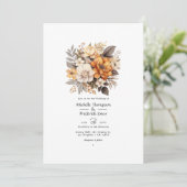 Invitation Mariage floral gris et marron (Debout devant)