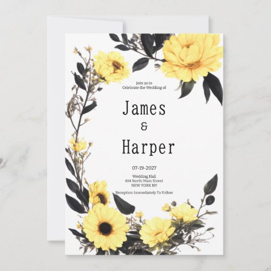 Invitation Mariage floral gris foncé (Devant)
