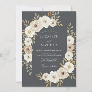 Invitation Mariage floral gris laurier