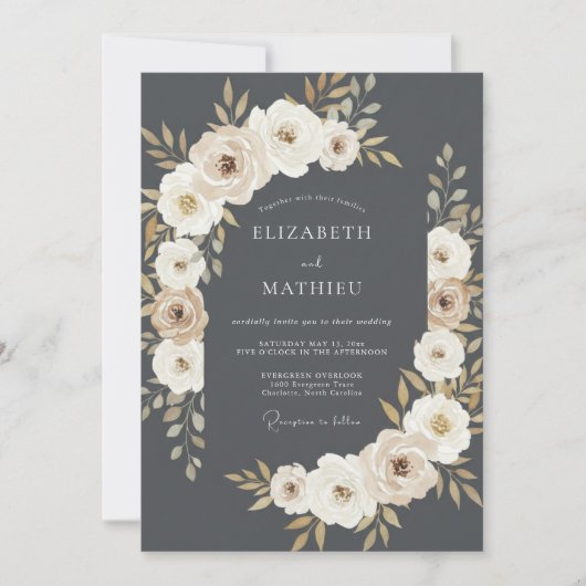 Invitation Mariage floral gris laurier (Devant)