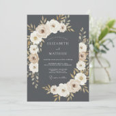 Invitation Mariage floral gris laurier (Debout devant)