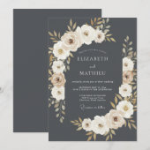 Invitation Mariage floral gris laurier (Devant / Derrière)