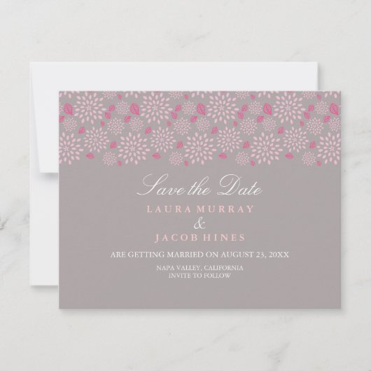 Invitation Mariage floral Gris & Rose Printemps Enregistrer L (Devant)