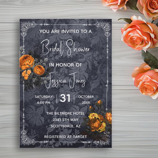 Invitation Mariage Floral Halloween Rose Orange