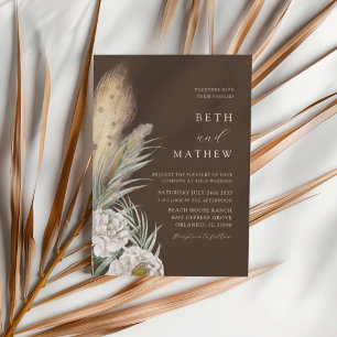 Invitation Mariage Floral & Herbe de Pampas Marron Rustique