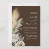 Invitation Mariage Floral & Herbe de Pampas Marron Rustique (Devant)