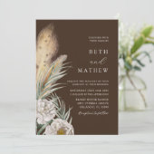 Invitation Mariage Floral & Herbe de Pampas Marron Rustique (Debout devant)
