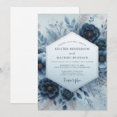 Invitation Mariage Floral Hivernal Indigo (Devant / Derrière)