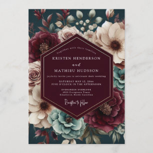 Invitation Mariage Floral Humeur Bordeaux et Sarcelle