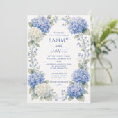 Invitation Mariage Floral Hydrangea Bleu (Debout devant)