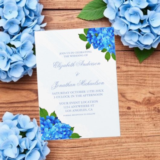 Invitation Mariage Floral Hydrangea Bleu