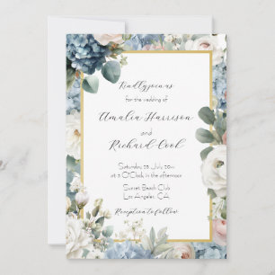Invitation Mariage Floral Hydrangea Bleu Poussière 