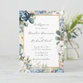 Invitation Mariage Floral Hydrangea Bleu Poussière (Debout devant)
