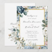 Invitation Mariage Floral Hydrangea Bleu Poussière (Devant / Derrière)