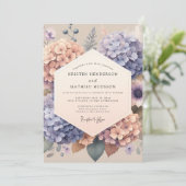 Invitation Mariage Floral Hydrangea Lavande Pêche (Debout devant)