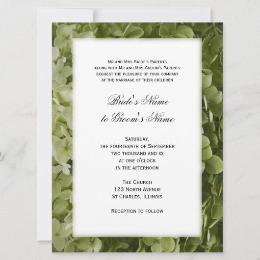 Invitation Mariage Floral Hydrangea Vert (Devant)