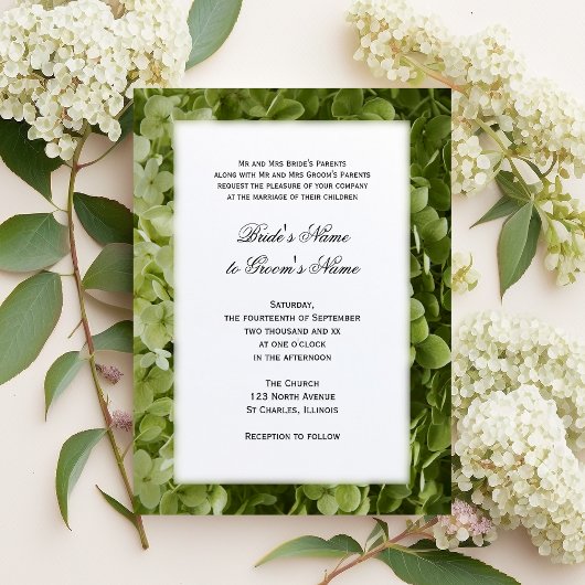 Invitation Mariage Floral Hydrangea Vert