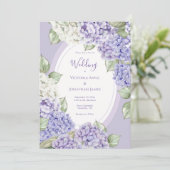 Invitation Mariage Floral Hydrangeas Blanc Violet (Debout devant)