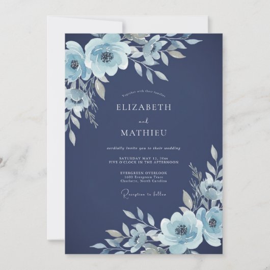 Invitation Mariage Floral Icy Navy (Devant)