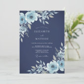 Invitation Mariage Floral Icy Navy (Debout devant)