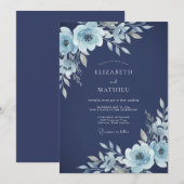 Invitation Mariage Floral Icy Navy (Devant / Derrière)