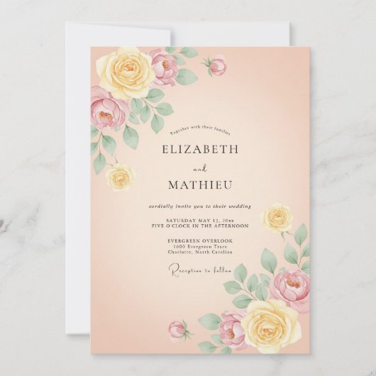 Invitation Mariage Floral Impressionniste Abricot (Devant)