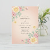 Invitation Mariage Floral Impressionniste Abricot (Debout devant)