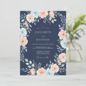 Invitation Mariage Floral Impressionniste Bleu Marine (Debout devant)