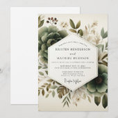 Invitation Mariage Floral Impressionniste Sage (Devant / Derrière)