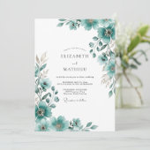 Invitation Mariage Floral Impressionniste Sarcelle (Debout devant)